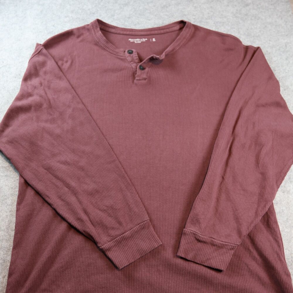 Abercrombie & Fitch Soft A&F Ribbed Henley – Burgundy Long Sleeve – Men’s M